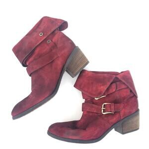 Donald J. Pliner Suede Boots Booties Red 8M Burgundy Maroon Western Couture